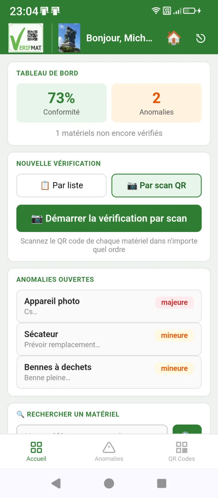Tableau de bord Suivimat sur ordinateur
